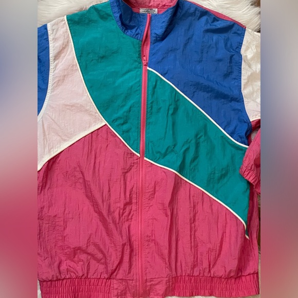 VTG Bridge Gate 90's American Windbreaker Jacket Funky Color Block SZ Large - Picture 3 of 12